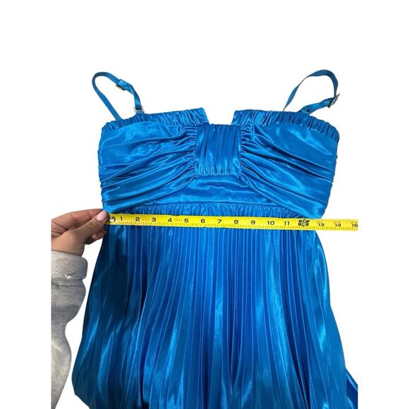 Y2K Blue Pleated Maxi Dress Gown Sweetheart Empire Waist vtg city triangles NOS - Picture 12 of 15